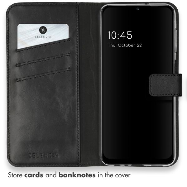 Selencia Étui portefeuille en cuir véritable Samsung Galaxy A13 (4G) - Noir
