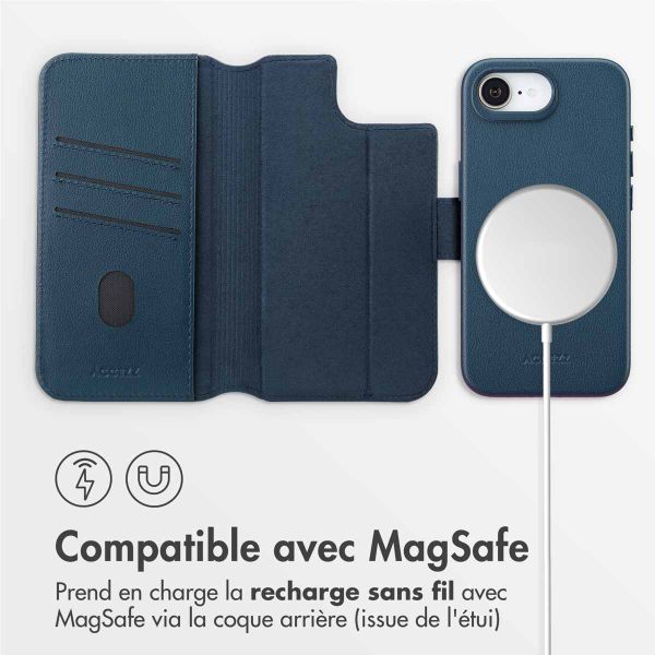 Accezz Étui de télephone portefeuille en cuir 2-en-1 avec MagSafe Apple iPhone 17e / 16e - Nightfall Blue