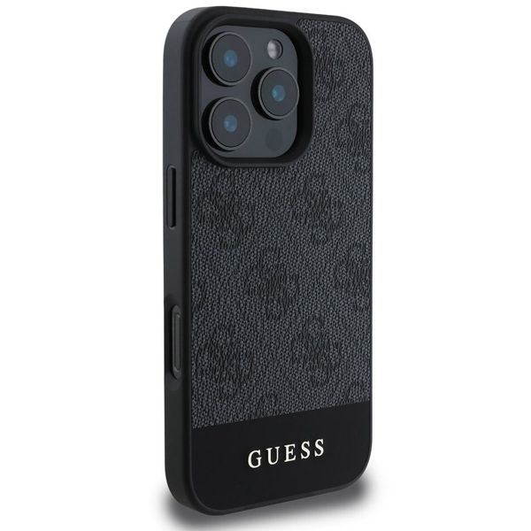 Guess Coque arrière Bottom Stripe 4G Apple iPhone 16 Pro Max - Gris