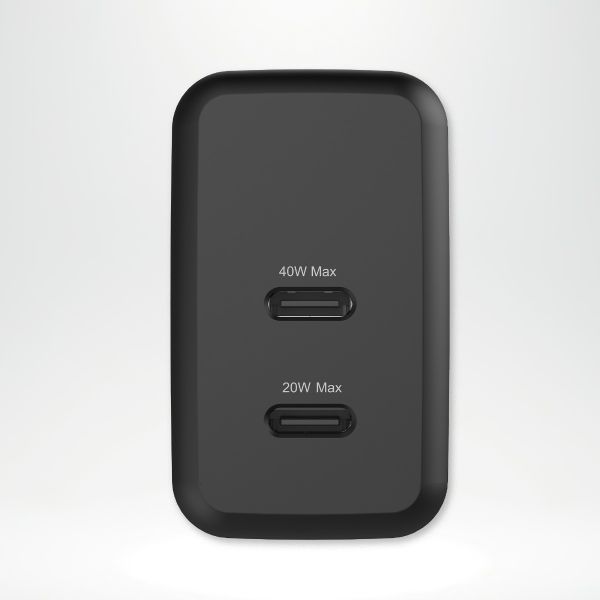 imoshion Adapteur secteur - Chargeur - 2 ports USB-C 40 W + câble tressé USB-C vers USB-C 100 W - 1 mètre - Noir