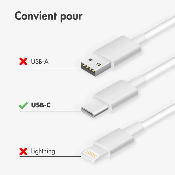 imoshion Câble Tressé USB-C vers USB-C 60 W - Lot de 2 - 1 mètre - Blanc