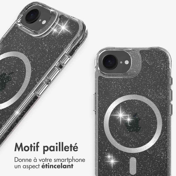 imoshion Coque arrière transparente Pailletée avec MagSafe Apple iPhone 17e / 16e - Argent