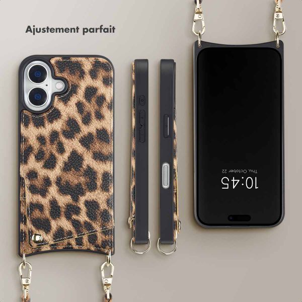 Selencia Coque de télephone Nova avec cordon et porte-cartes Apple iPhone 16 - Leopard