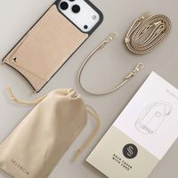 Selencia Coque de télephone Nova Croco avec cordon et porte-cartes Apple iPhone 17 Pro Max - Beige
