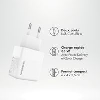 imoshion Chargeur - USB-C et USB-A - Power Delivery et Quick Charge - 35 W + câble USB-C vers USB-C - 1 mètre - Blanc