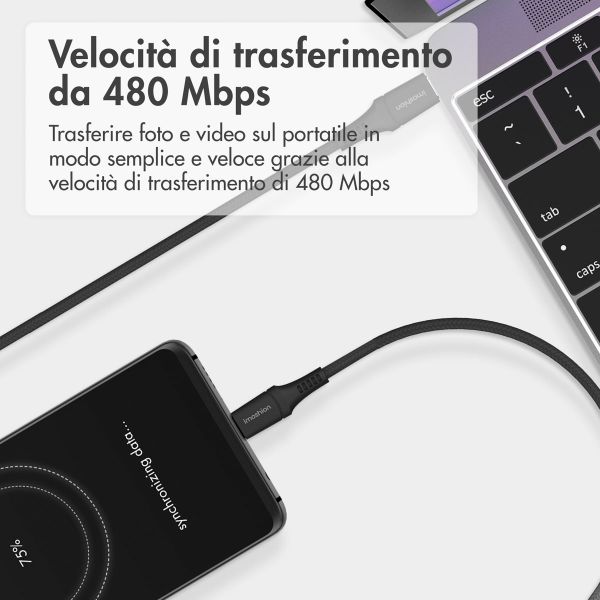 imoshion Braided USB-C vers câble USB-C - 0,5 mètre - Noir