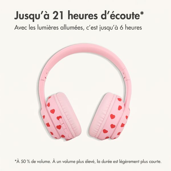 imoshion Casque sans fil pour enfants LED Light - Limiteur de décibels - Avec câble AUX - Cœurs