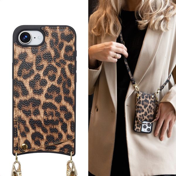 Selencia Coque de télephone Nova avec cordon et porte-cartes Apple iPhone 17e / 16e - Leopard