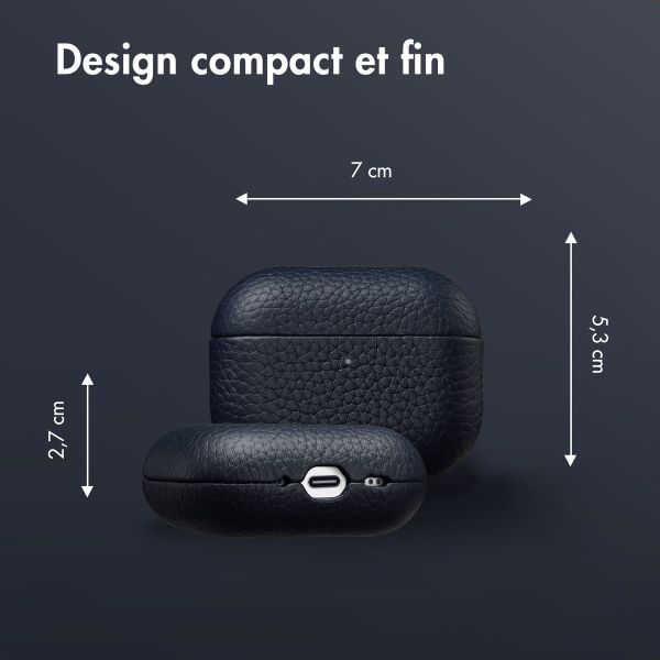 Accezz Coque en cuir véritable  Apple Airpods Pro 3 - Bleu foncé