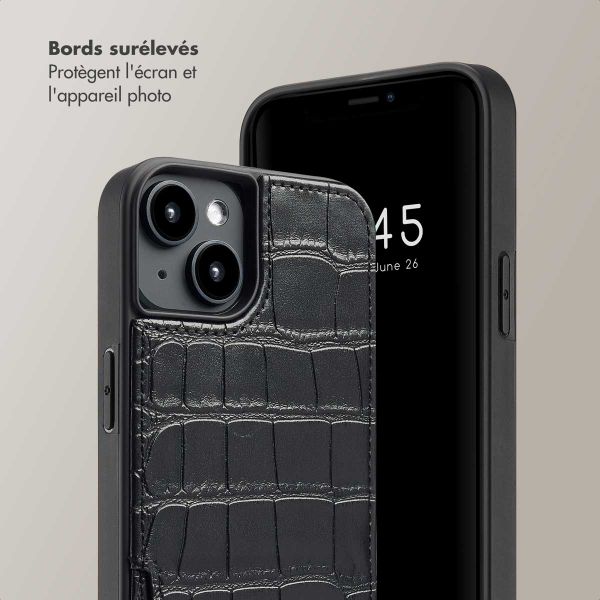 Selencia Coque de télephone Nova Croco avec cordon et porte-cartes Apple iPhone 14 / 13 - Noir