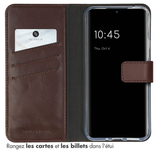 Selencia Étui portefeuille en cuir véritable Samsung Galaxy A54 (5G) - Marron
