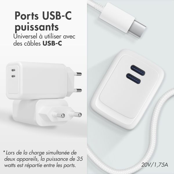 imoshion Adaptateur secteur 35 watts | Avec 2 ports USB-C - Blanc