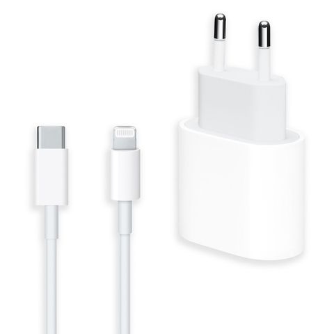 Apple Adaptateur secteur USB-C d'origine 20 watts + câble USB-C vers Lightning d'origine - 1 mètre - Blanc