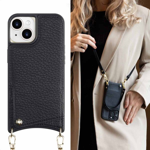 Selencia Coque de télephone Nova avec cordon et porte-cartes Apple iPhone 15 - Noir