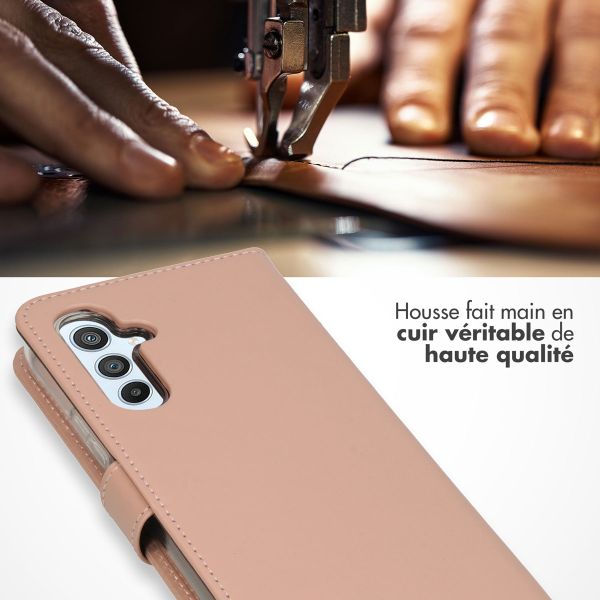 Selencia Étui portefeuille en cuir véritable Samsung Galaxy A54 (5G) - Rose