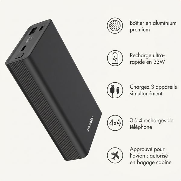 imoshion Ultra Series Aluminium Batterie externe 20.000 mAh - Charge rapide jusqu'à 33 watts - Black
