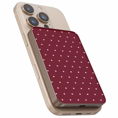 Selencia Powerbank Vivid 5 000 mAh - MagSafe et Qi - Desert Gold / Happy Dots Burgundy