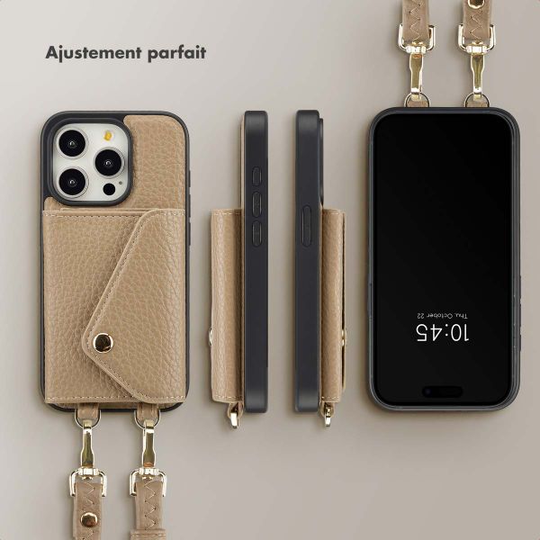 Selencia Coque de télephone Sera avec cordon et porte-cartes enveloppe Apple iPhone 15 Pro - Taupe