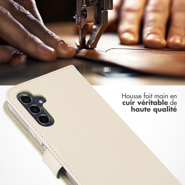Selencia Étui portefeuille en cuir véritable Samsung Galaxy A34 (5G) - Greige