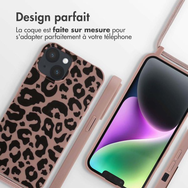 imoshion Coque design en silicone avec cordon Apple iPhone 14 - Animal Pink