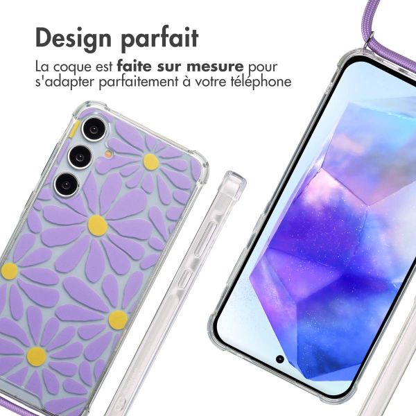 imoshion Coque Design avec cordon Samsung Galaxy A55 - Tropical Violet Flowers Connect