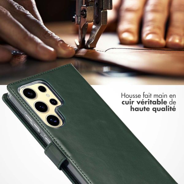 Selencia Étui portefeuille en cuir véritable Samsung Galaxy S25 Ultra - Vert