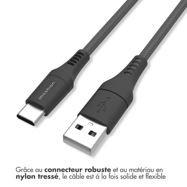 imoshion Mini chargeur de voiture lot de charge rapide - 2 ports - USB-A Quick Charge - USB-C Power Delivery - 60 Watts - Noir + Câble USB-A vers USB-C tressé - 0,5 mètre - Noir