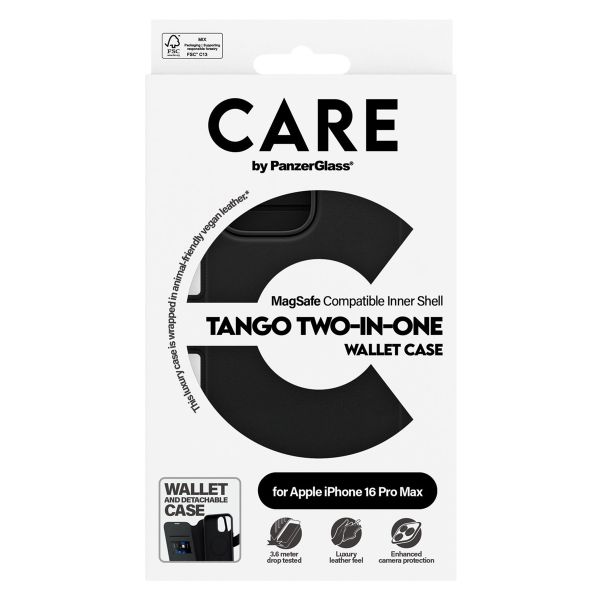CARE by PanzerGlass Étui de télephone portefeuille Tango 2 en 1 avec MagSafe Apple iPhone 16 Pro Max - Black