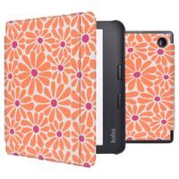 imoshion Design Slim Hard Sleepcover avec support Kobo Libra 2 / Tolino Vision 6 - Orange Flowers Connect