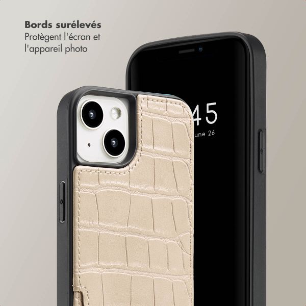 Selencia Coque de télephone Nova Croco avec cordon et porte-cartes Apple iPhone 13 - Beige