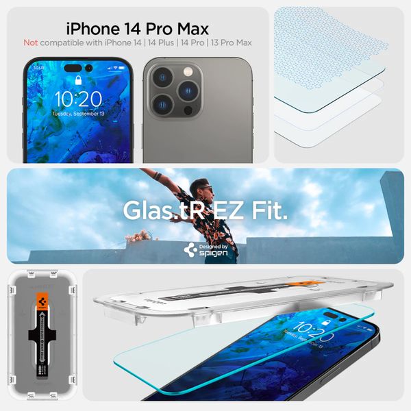 Spigen Protection d'écran en verre trempé GLAStR Fit 2 Paquets + Applicator Apple iPhone 14 Pro Max