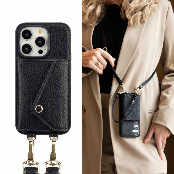 Selencia Coque de télephone Sera avec cordon et porte-cartes enveloppe Apple iPhone 14 Pro - Noir
