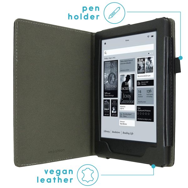 imoshion Étui de liseuse portefeuille en cuir végan Kobo Aura H2O - Noir