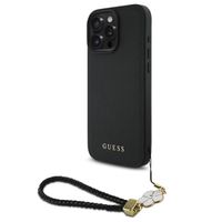 Guess Coque Grained MagSafe avec Flower Charm Strap Apple iPhone 16 Pro - Noir