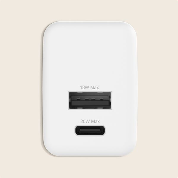 imoshion Wall Charger - Chargeur - Connexion USB-C et USB - Power Delivery - 20 Watt - Blanc