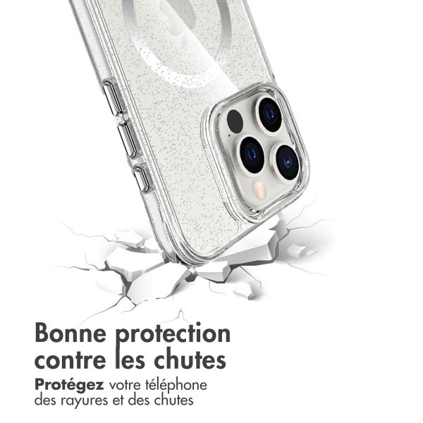imoshion Coque arrière transparente Pailletée avec MagSafe Apple iPhone 16 Pro Max - Argent