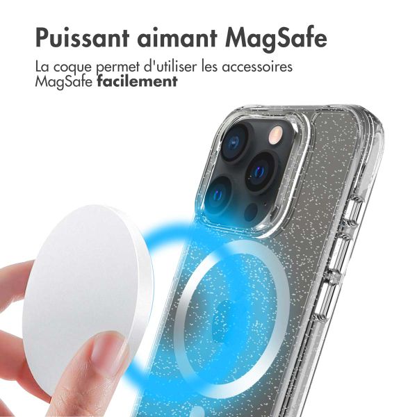 imoshion Coque arrière transparente Pailletée avec MagSafe Apple iPhone 15 Pro Max - Argent