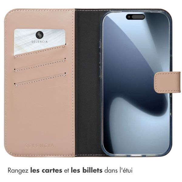 Selencia Étui portefeuille en cuir véritable Apple iPhone 17 Pro - Dusty Pink