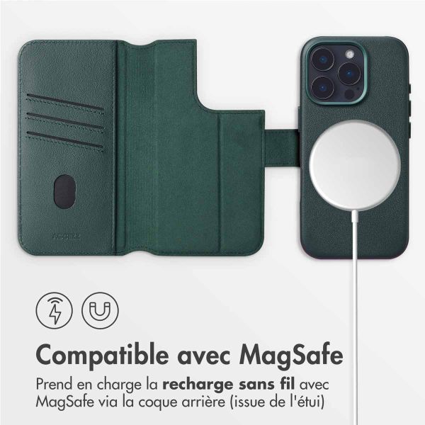 Accezz Étui de télephone portefeuille en cuir 2-en-1 avec MagSafe Apple iPhone 16 Pro - Cedar Green