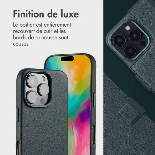 Accezz Étui de télephone portefeuille en cuir 2-en-1 avec MagSafe Apple iPhone 16 Pro - Cedar Green