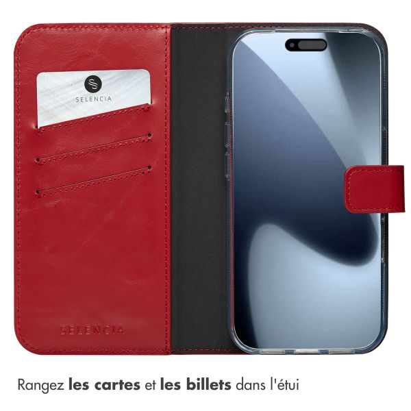 Selencia Étui portefeuille en cuir véritable Apple iPhone 17 Pro - Rouge