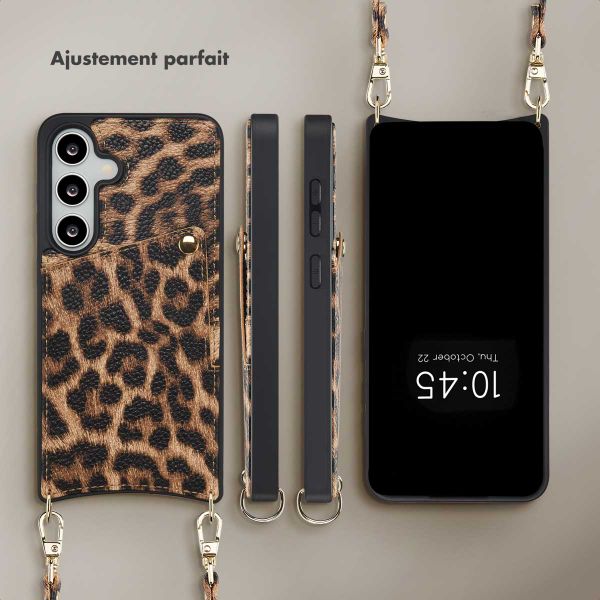 Selencia Coque de télephone Nova avec cordon et porte-cartes Samsung Galaxy S25 / S24 - Leopard