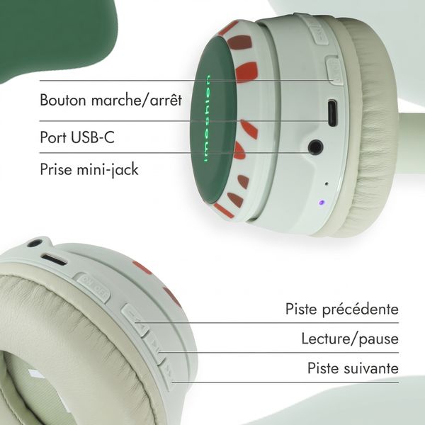 imoshion Casque sans fil pour enfants Dino LED Light - Limiteur de décibels - Avec câble AUX - Brown / Orange