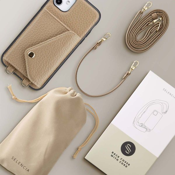 Selencia Coque de télephone Sera avec cordon et porte-cartes enveloppe Apple iPhone 11 - Taupe