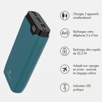 imoshion Batterie externe 20 000 mAh - Chargeur rapide 22,5 W - USB-C / USB-A - Vert pétrole