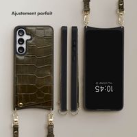Selencia Coque de télephone Nova Croco avec cordon et porte-cartes Samsung Galaxy S25 FE - Dark Olive