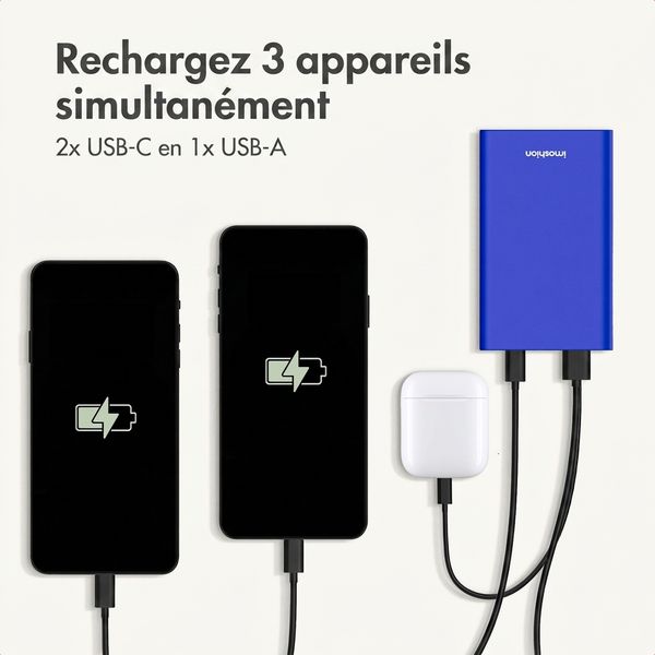 imoshion Ultra Series Aluminium Batterie externe 20.000 mAh - Charge rapide jusqu'à 33 watts - Cobalt Blue