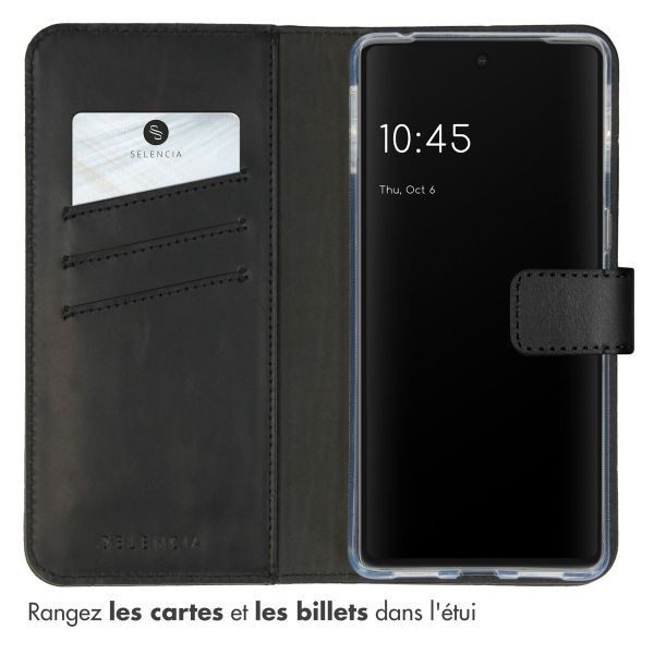 Selencia Étui portefeuille en cuir véritable Google Pixel 7 Pro - Noir