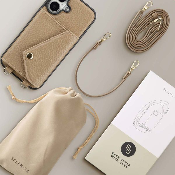 Selencia Coque de télephone Sera avec cordon et porte-cartes enveloppe Apple iPhone 16 - Taupe