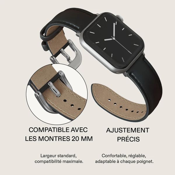 Burga Bracelet en cuir véritable  - Apple Watch | 44/45/46/49 mm / Connexion universelle 20 mm - Don't Text / Silver